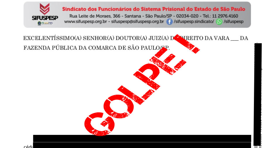 Cuidado ! Estelionatários estão usando o nome do SIFUSPESP em golpe.